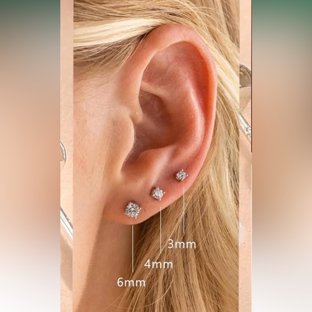 925 sterling silver studs 4mm earrings Faux diamond